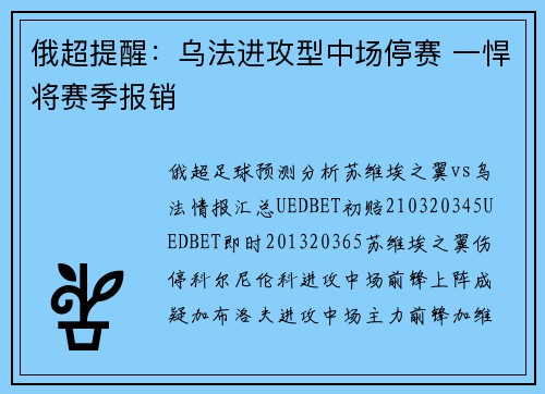 俄超提醒：乌法进攻型中场停赛 一悍将赛季报销